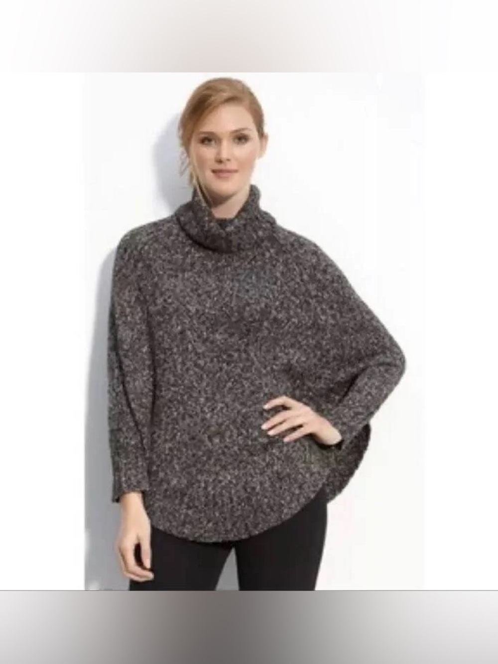 MICHAEL Michael Kors Marled Charcoal Gray Turtleneck Poncho Sweater